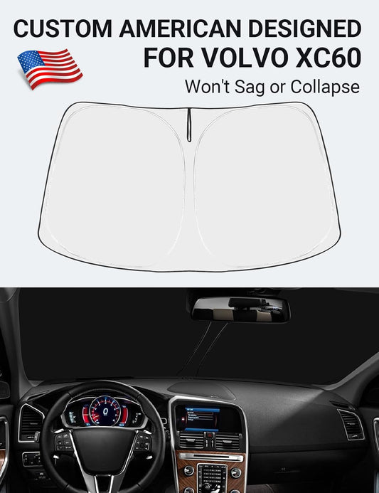 Custom American designed 2010-2017 Volvo XC60 windshield sunshade, will not sag or collapse
