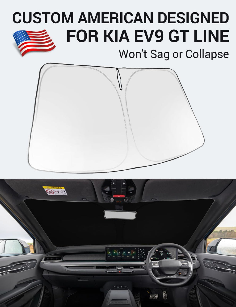 Proadsy 2025 Upgrade Windshield Sun Shade Custom Fit Kia EV9 2024 2025 Foldable Front Sunshade Protector Sun Visor Blocks UV Rays Keep Car Cooler Accessories
