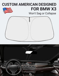 Custom American designed 2011-2017 BMW X3 windshield sunshade, will not sag or collapse
