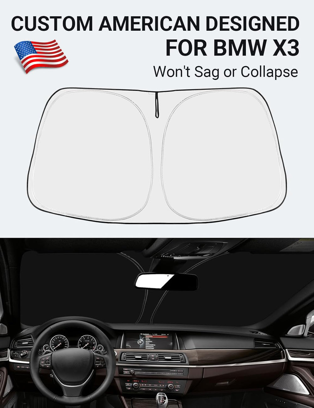Proadsy 2025 Upgrade Windshield Sun Shade Custom Fit 2017-2011 BMW X3 4-Layer Foldable Front Sunshade Protector Sun Visor Blocks UV Rays Keep Car Cooler