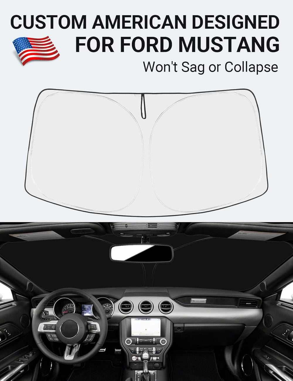 Front Windshield Sun Shade Foldable Sunshade Protector Custom Fit 2015-2025 Ford Mustang(NOT for Ford Mustang Mach-E) Accessories 2026 Upgrade