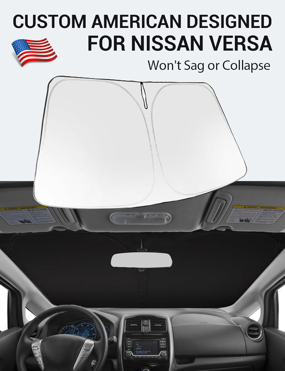 Proadsy 2025 Upgrade Windshield Sun Shade Custom Fit 2012-2018 Nissan Versa Foldable Front Sunshade Protector Sun Visor Blocks UV Rays Keep Car Cooler