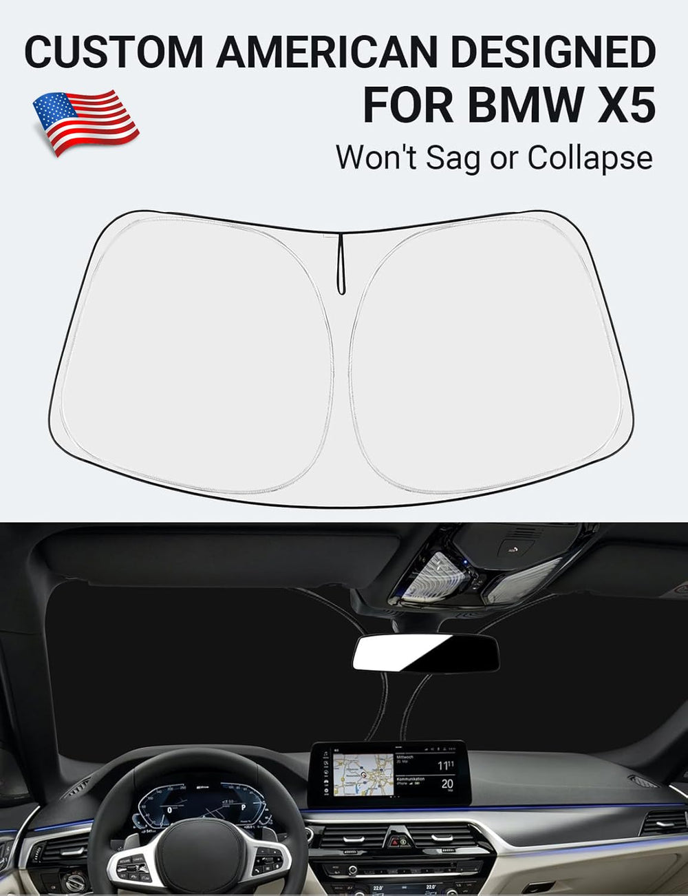 Proadsy 2025 Upgrade Windshield Sun Shade Custom Fit 2019-2024 2025 BMW X5 M Sport xLine SUV 4-Layer Foldable Front Sunshade Protector Sun Visor Blocks UV Rays Keep Car Cooler Accessories