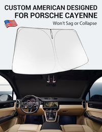 Custom American designed 2019-2026 Porsche Cayenne windshield sunshade, will not sag or collapse