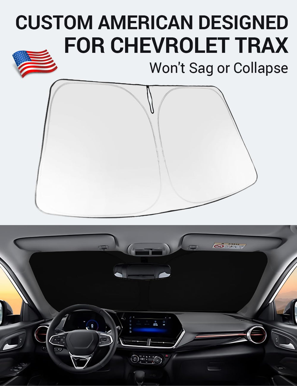 Proadsy Windshield Sun Shade for Chevrolet Trax 2024 2025 2026 Custom Fit Foldable Front Sunshade Protector Sun Visor Blocks UV Rays Keep Car Cooler Accessories