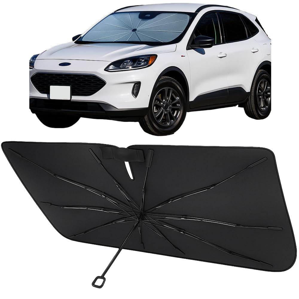 Proadsy Windshield Sun Shade Umbrella for Ford Escape 2020-2025 2026 4-Layer Foldable Car Umbrella Sunshade with Soft TPU Handle Spring Structure Crystal Cooling Material Protect Car from Rays & Heat