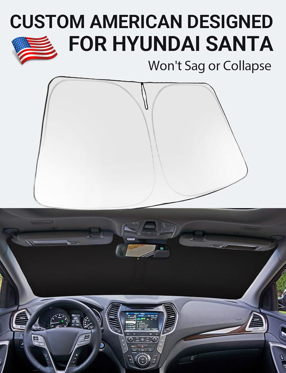Proadsy 2025 Upgrade Windshield Sun Shade Custom Fit 2013-2018 Hyundai Santa Fe Foldable Front Sunshade Protector Sun Visor Blocks UV Rays Keep Car Cooler