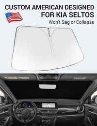 Custom American designed 2021-2026 Kia Seltos windshield sunshade, will not sag or collapse