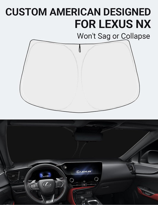 Custom American designed 2022-2026 Lexus NX windshield sunshade, will not sag or collapse