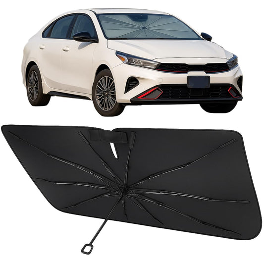 Proadsy Windshield Sun Shade Umbrella for Kia Forte 2019-2024 Foldable Car Umbrella Sunshade with Soft TPU Handle Spring Structure Crystal Cooling Material Protect Car from Rays & Heat