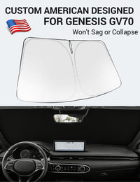 Proadsy 2026 Upgrade Windshield Sun Shade Custom Fit Genesis GV70 2022-2025 2026 Foldable Front Sunshade Protector Sun Visor Blocks UV Rays Keep Car Cooler Accessories
