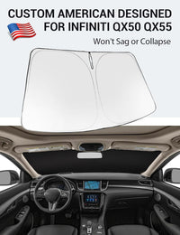 Custom American designed 2019-2026 Infiniti QX50 & QX55 windshield sunshade, will not sag or collapse