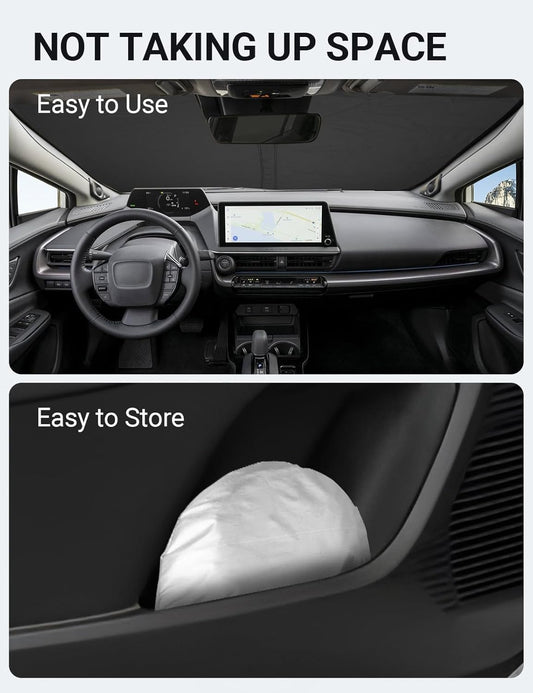 Proadsy Windshield Sun Shade for Toyota Prius 2023 2024 2025 2026 4-Layer Foldable Front Sunshade Protector Sun Visor Blocks UV Rays Keep Car Cooler