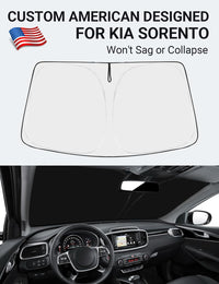 Custom American designed 2016-2020 Kia Sorento windshield sunshade, will not sag or collapse
