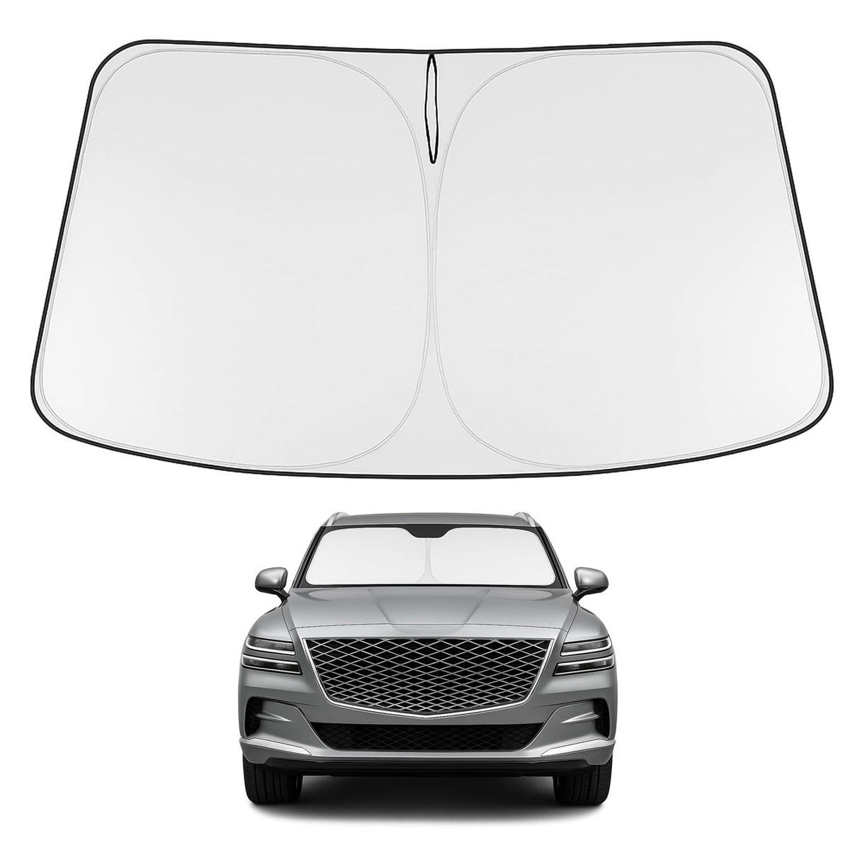 Proadsy Windshield Sun Shade Custom Fit 2021-2023 2024 2025 2026 Genesis GV80 Foldable Front Sunshade Protector Sun Visor Blocks UV Rays Keep Car Cooler