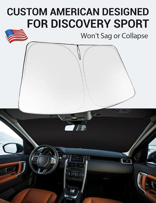 Custom American designed 2014-2019 Land Rover Discovery Sport windshield sunshade, will not sag or collapse