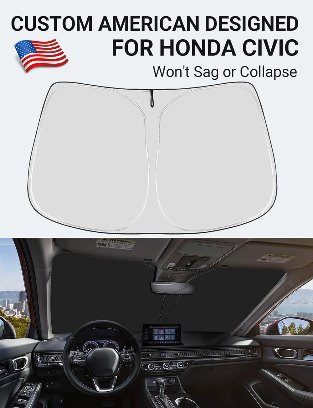 Proadsy 2025 Upgrade Windshield Sun Shade Custom Fit Honda Civic 2022-2024 2025 (Not for 2022 Sport) 4-Layer Foldable Front Sunshade Protector Sun Visor Blocks UV Rays Keep Car Cooler