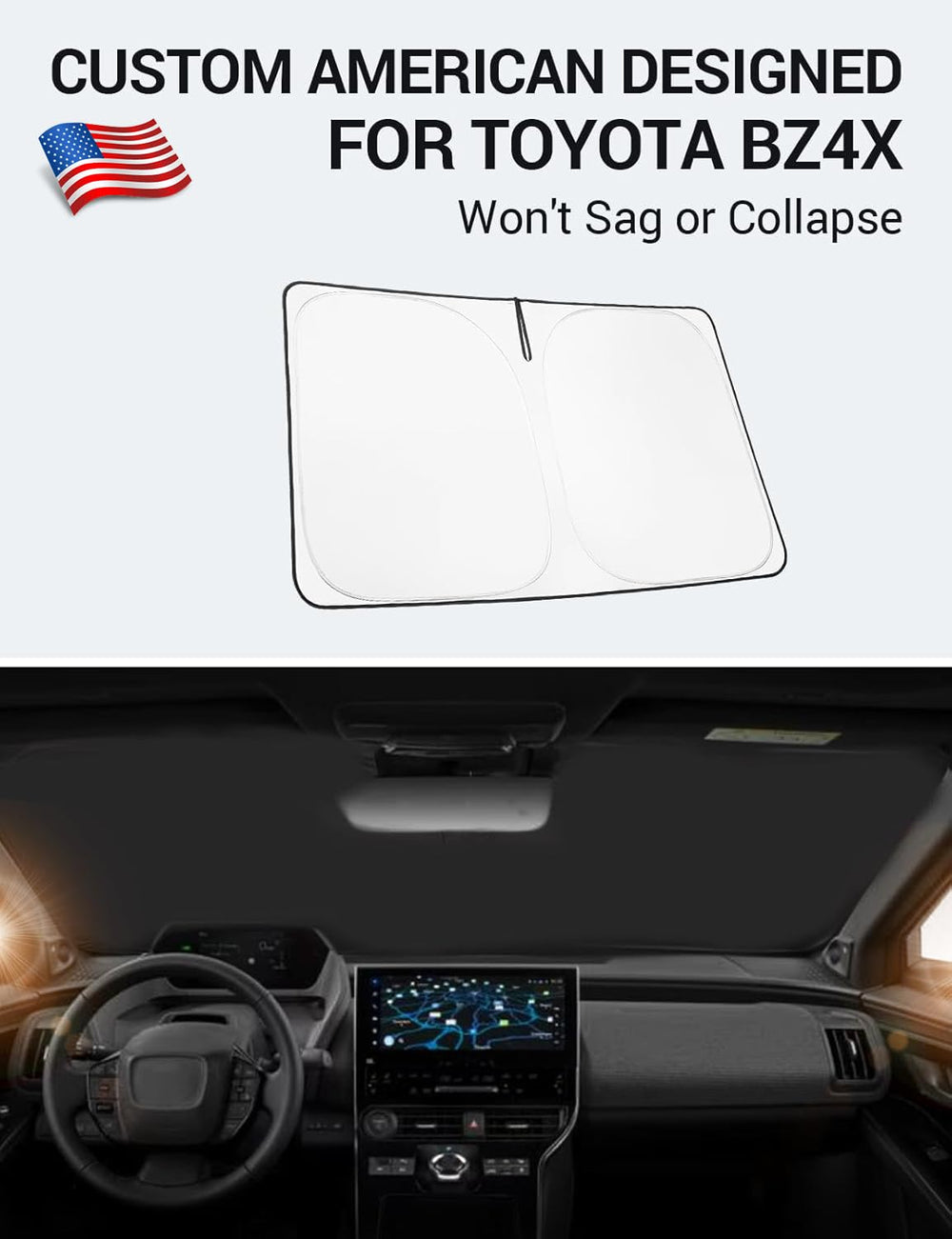 Proadsy 2025 Upgrade Windshield Sun Shade Custom Fit Toyota bZ4X 2023-2025 4-Layer Foldable Front Sunshade Protector Sun Visor Blocks UV Rays Keep Car Cooler