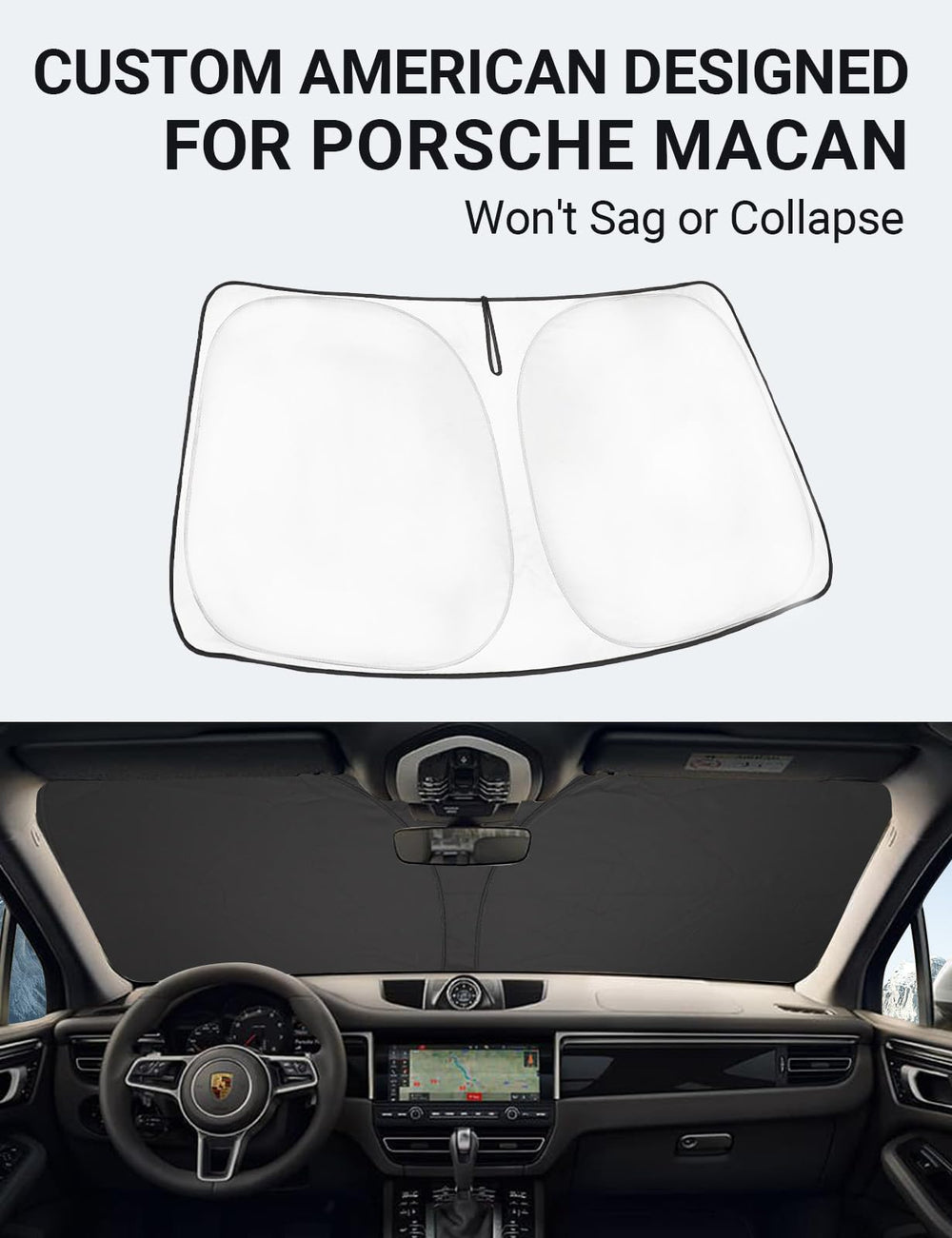 Proadsy 2025 Upgrade Front Windshield Sun Shade Foldable Sunshade Protector Custom Fit for 2014-2024 2025 Porsche Macan SUV Accessories