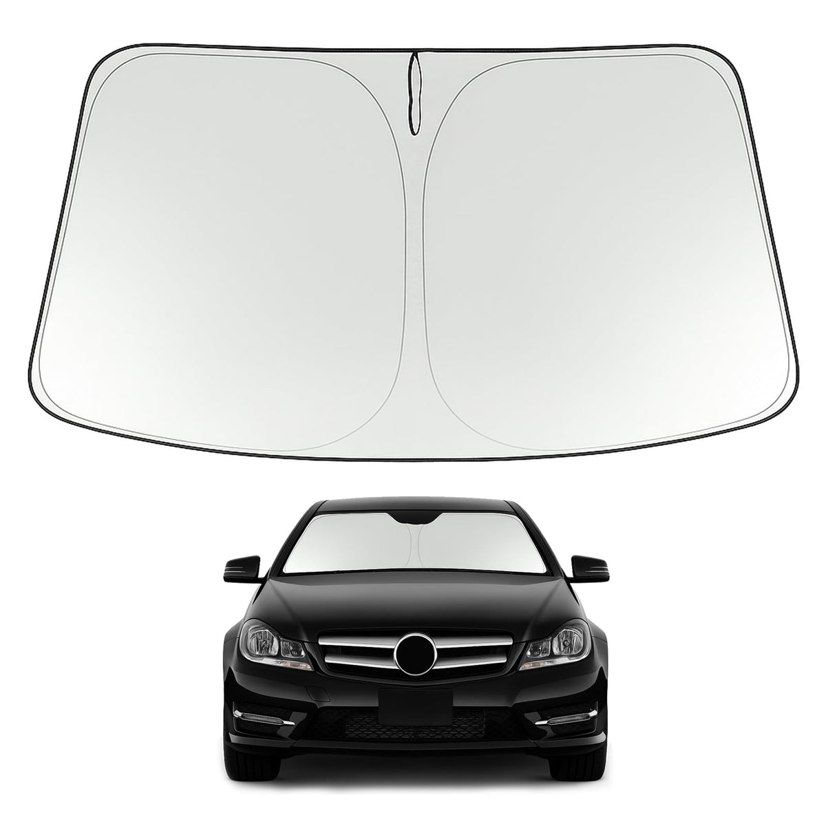 Proadsy 2026 Upgrade Windshield Sun Shade Custom Fit 2008-2014 C Class Foldable Front Sunshade Protector Sun Visor Blocks UV Rays Keep Car Cooler