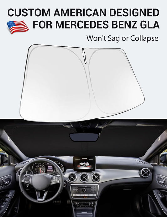 Custom American designed 2015-2020 Mercedes-Benz GLA windshield sunshade, will not sag or collapse