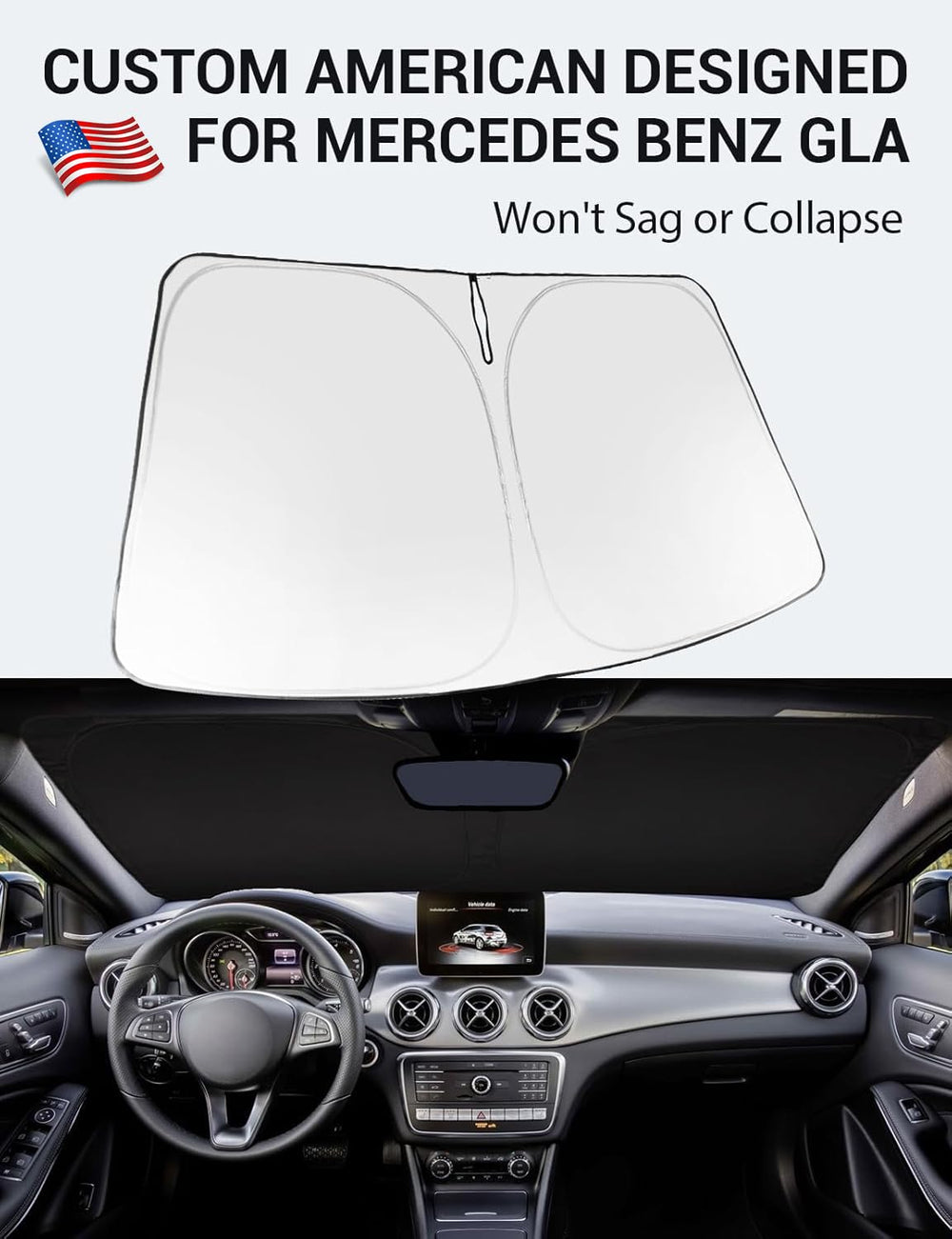 Proadsy 2025 Upgrade Windshield Sun Shade Custom Fit 2015-2020 Mercedes Benz GLA Foldable Front Sunshade Protector Sun Visor Blocks UV Rays Keep Car Cooler