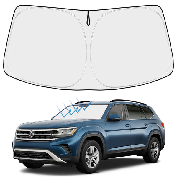 Proadsy Windshield Sun Shade Custom Fit Volkswagen Atlas 2018-2024 2025 2026 4-Layer Foldable Front Sunshade Protector Sun Visor Blocks UV Rays Keep Car Cooler