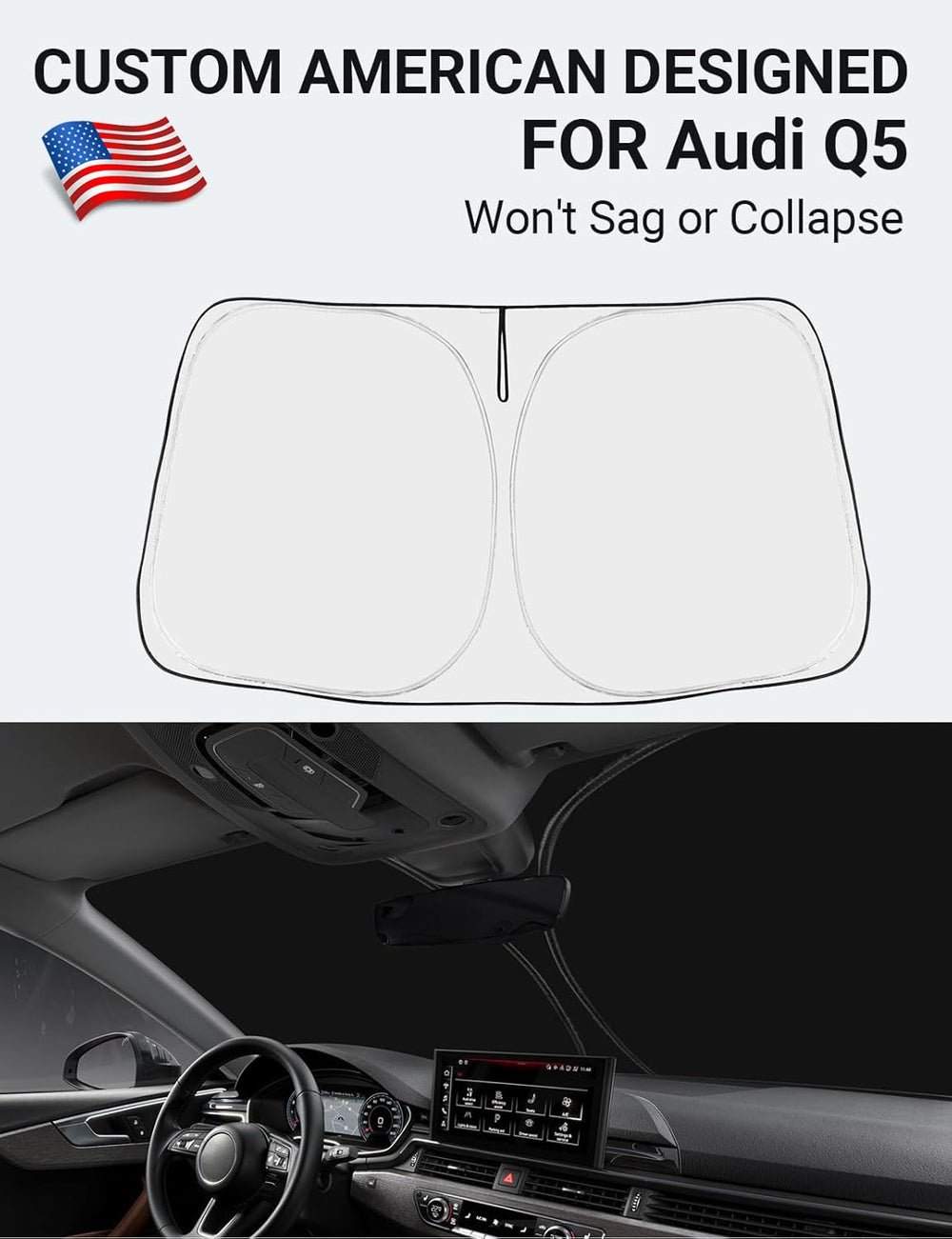 Proadsy 2025 Upgrade Front Windshield Sun Shade Foldable Sunshade Protector Custom Fit 2018-2024 2025 Audi Q5 SQ5 Premium, Premium Plus, Prestige Crossover SUV Winter Accessories