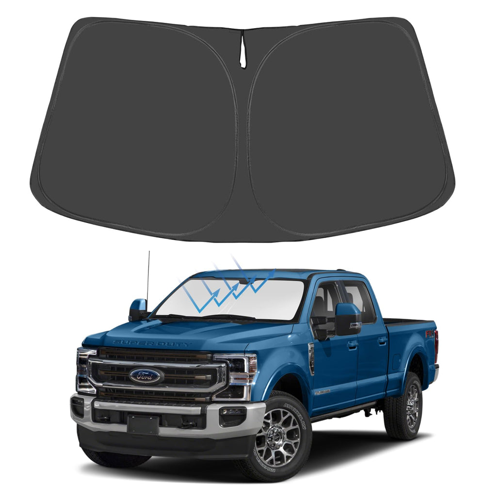 Proadsy Custom Fit Ford F250 F350 F450 F550 2Door 4Door Pickup 2017-2025 Windshield Sun Shade 4-Layer Foldable Front Sunshade Protector Sun Visor Blocks UV Rays Keep Car Cooler
