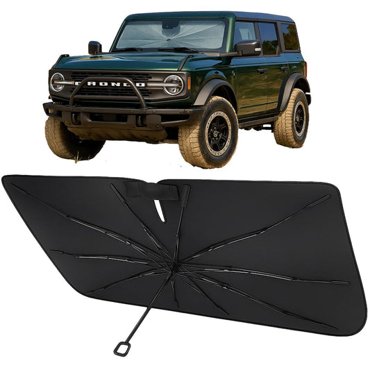 Proadsy Windshield Sun Shade Umbrella for 2021-2025 Ford Bronco 2/4-Door Foldable Car Umbrella Sunshade with Soft Handle,Keeps Your Vehicle Cool,Protect Car from Rays & Heat