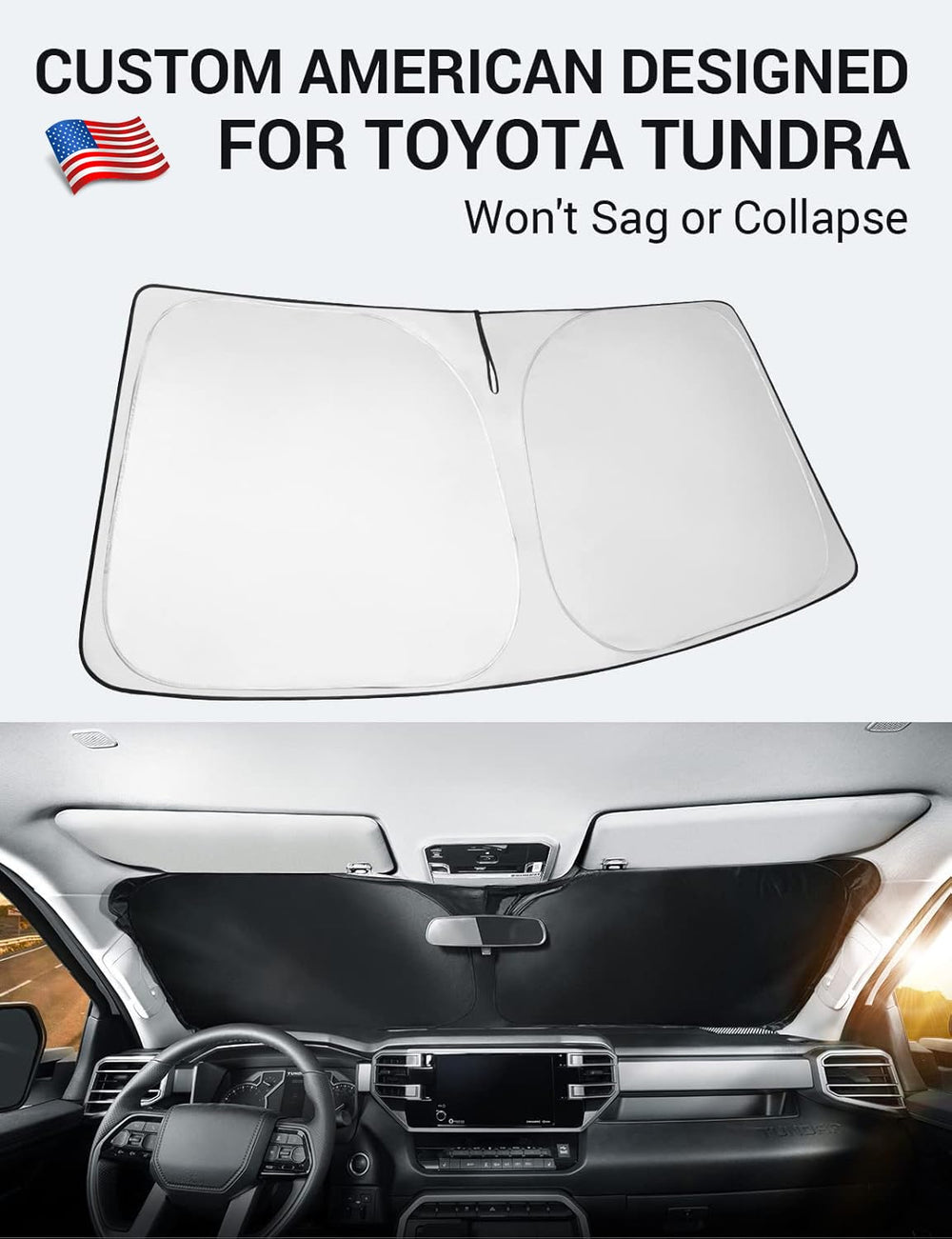 Proadsy 2025 Upgrade Windshield Sun Shade Custom Fit Toyota Sequoia 2023-2025/ Toyota Tundra 2022-2025 Limited SR5 Platinum TRD Pro Pickup Foldable Front Sunshade Car Protector Tundra Accessories