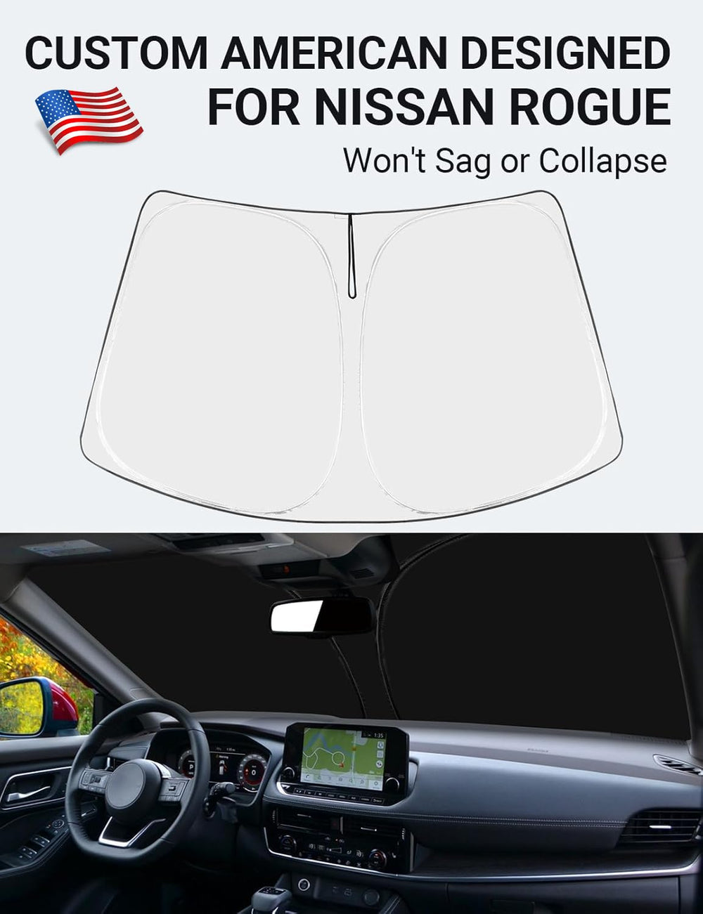 Proadsy 2025 Upgrade Windshield Sun Shade Custom Fit Nissan Rogue 3rd Gen.(Not for Rogue Sport) 2021-2025 4-Layer Foldable Front Sunshade Protector Sun Visor Blocks UV Rays Keep Car Cooler Accessories