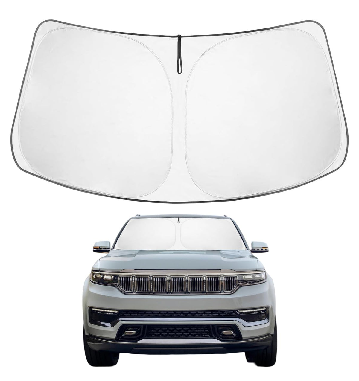 Proadsy 2026 Upgrade Windshield Sun Shade Custom Fit Jeep Wagoneer 2022-2025 2026 4-Layer Foldable Front Sunshade Protector Sun Visor Blocks UV Rays Keep Car Cooler Accessories