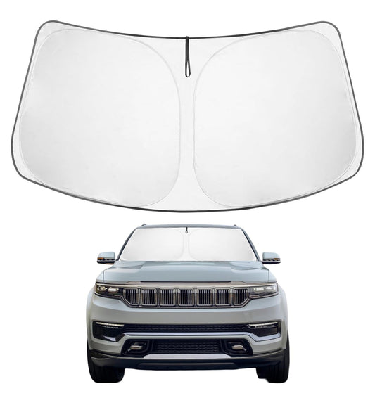 Proadsy 2025 Upgrade Windshield Sun Shade Custom Fit Jeep Wagoneer 2022-2024 2025 4-Layer Foldable Front Sunshade Protector Sun Visor Blocks UV Rays Keep Car Cooler Accessories