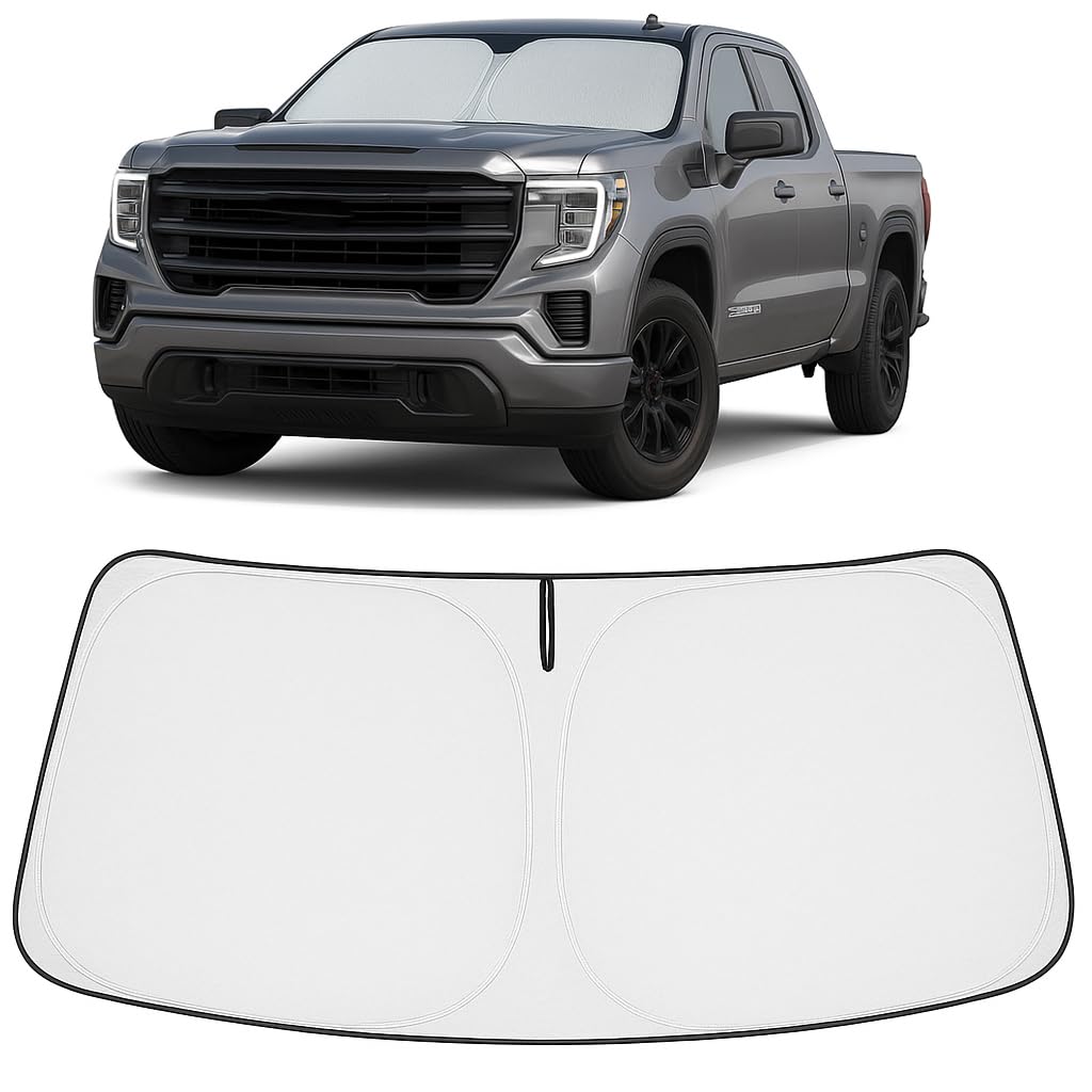 Proadsy 2025 Upgrade Windshield Sun Shade Custom Fit GMC Sierra 2019-2025 4-Layer Foldable Front Sunshade Protector Sun Visor Blocks UV Rays Keep Car Cooler Accessories