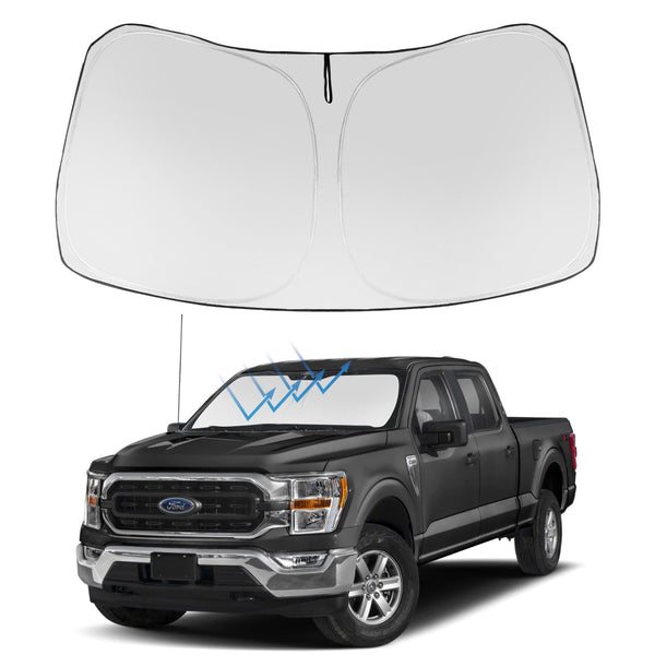 Proadsy 2026 Upgrade Windshield Sun Shade Custom Fit Ford F-150 F150 2021-2025 2026 4-Layer Foldable Front Sunshade Protector Sun Visor Blocks UV Rays Keep Car Cooler