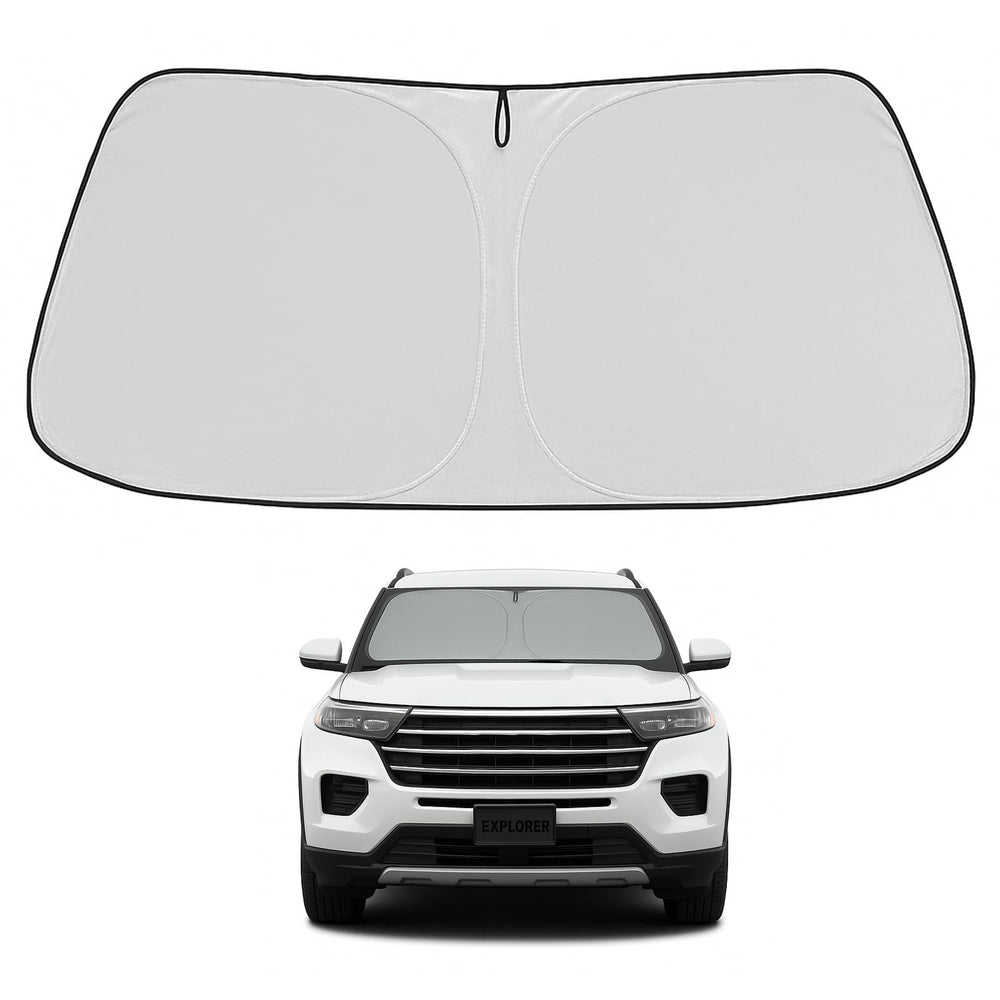 Proadsy 2025 Upgrade Windshield Sun Shade Custom Fit Ford Explorer 2020-2024 2025 4-Layer Foldable Front Sunshade Protector Sun Visor Blocks UV Rays Keep Car Cooler