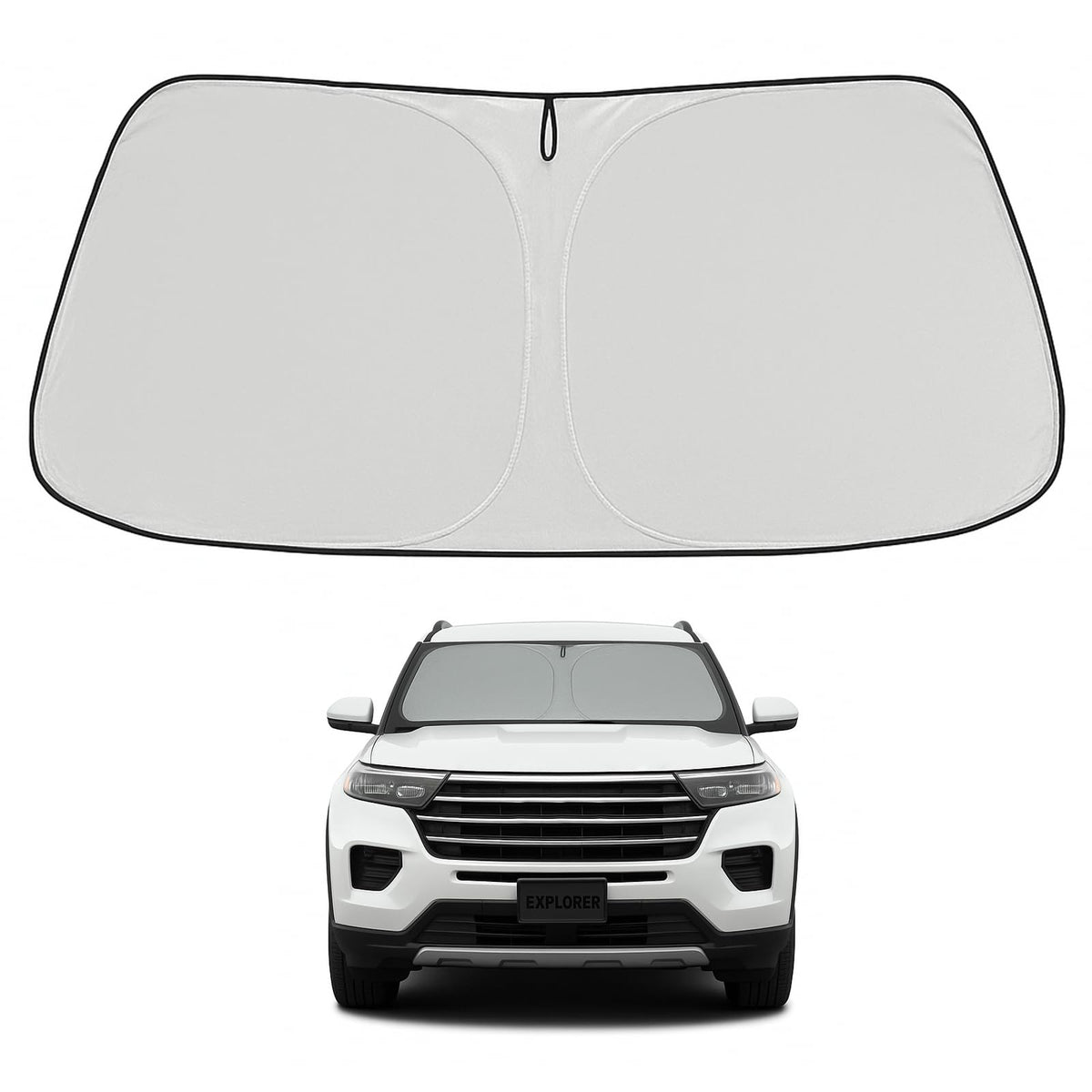 Proadsy 2026 Upgrade Windshield Sun Shade Custom Fit Ford Explorer 2020-2025 2026 4-Layer Foldable Front Sunshade Protector Sun Visor Blocks UV Rays Keep Car Cooler