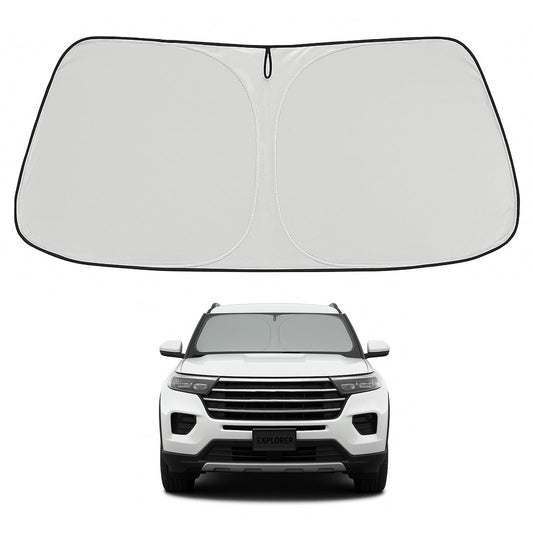 Proadsy 2025 Upgrade Windshield Sun Shade Custom Fit Ford Explorer 2020-2024 2025 4-Layer Foldable Front Sunshade Protector Sun Visor Blocks UV Rays Keep Car Cooler