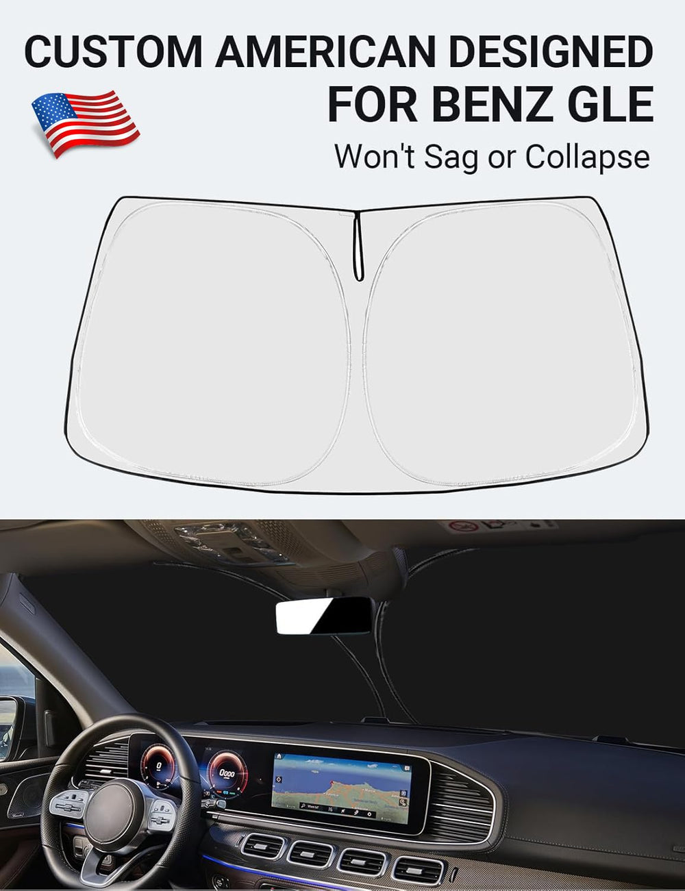 Proadsy 2025 Upgrade Windshield Sun Shade Custom Fit Mercedes Benz GLE 2020-2024 2025 4-Layer Foldable Front Sunshade Protector Sun Visor Blocks UV Rays Keep Car Cooler