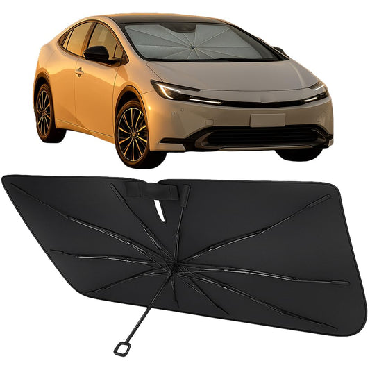 Proadsy Windshield Sun Shade Umbrella for Toyota Prius 2023-2025 2026 Foldable Car Umbrella Sunshade with Soft TPU Handle Spring Structure Crystal Cooling Material Protect Car from Rays & Heat