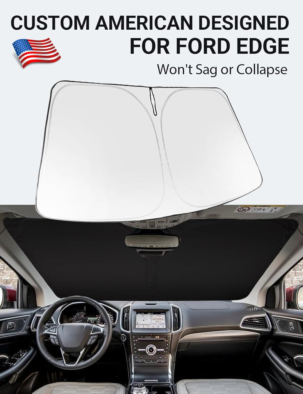 Proadsy 2025 Upgrade Windshield Sun Shade Custom Fit 2015-2023 2024 2025 Ford Edge Foldable Front Sunshade Protector Sun Visor Blocks UV Rays Keep Car Cooler