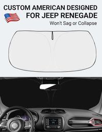 Custom American designed 2015-2023 Jeep Renegade windshield sunshade, will not sag or collapse