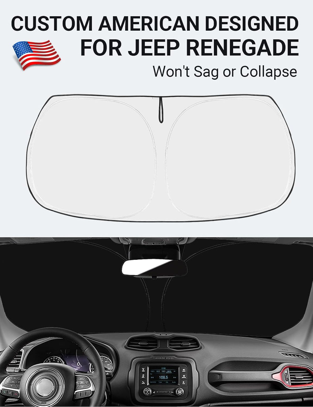 Proadsy Custom Fit Jeep Renegade 2015-2024 2025 Windshield Sun Shade 4-Layer Foldable Front Sunshade Protector Sun Visor Blocks UV Rays Keep Car Cooler