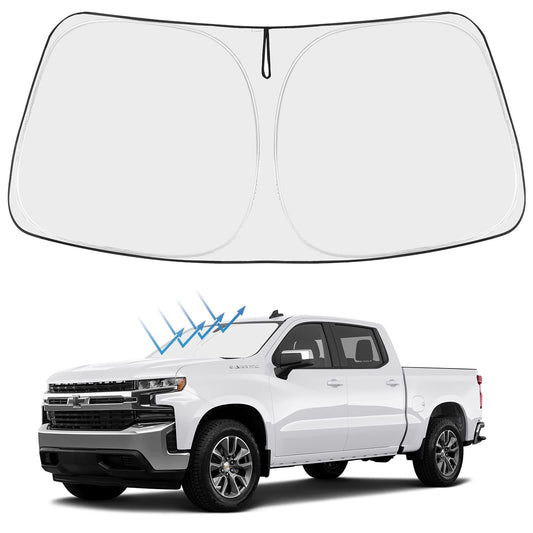 Proadsy 2025 Upgrade Windshield Sun Shade Custom Fit Chevy Silverado 1500 2Dr 4Dr 2019-2024 2025 4-Layer Foldable Front Sunshade Protector Sun Visor Blocks UV Rays Keep Car Cooler Accessories