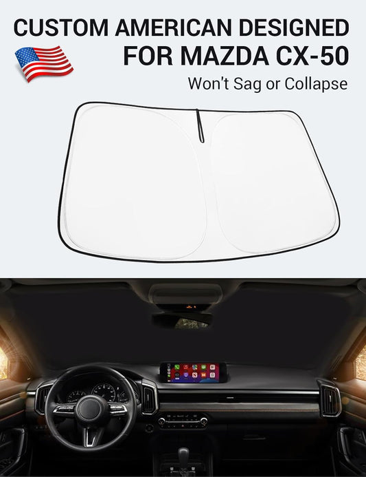 Custom American designed 2023-2026 Mazda CX-50 windshield sunshade, will not sag or collapse