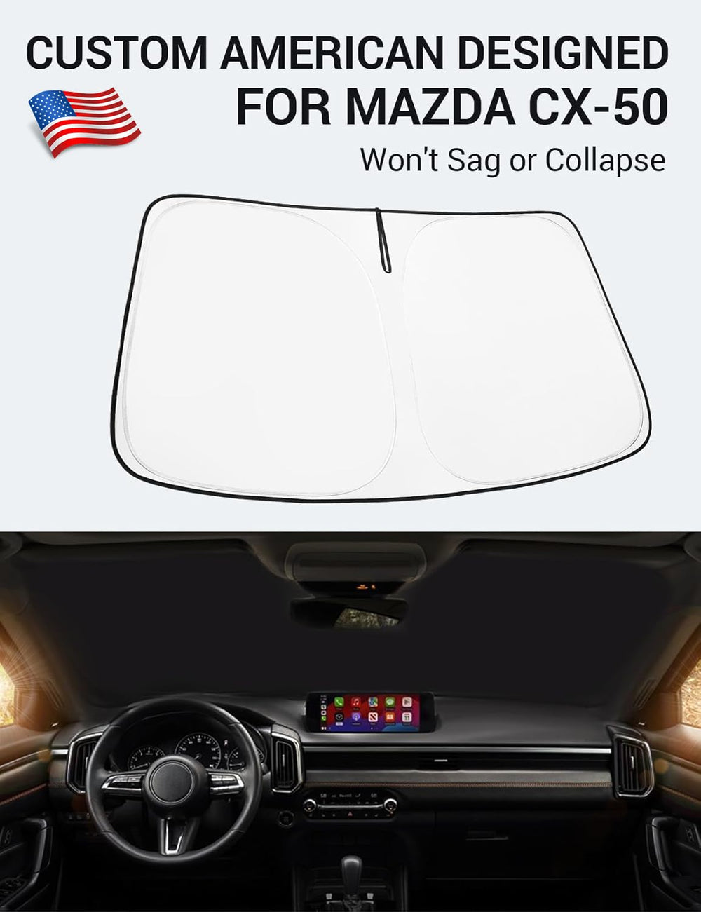 Proadsy 2025 Upgrade Windshield Sun Shade Custom Fit Mazda CX-50 2023 2024 2025 Mazda CX50 SUV Foldable Front Sunshade Protector Blocks UV Rays Keep Car Cooler