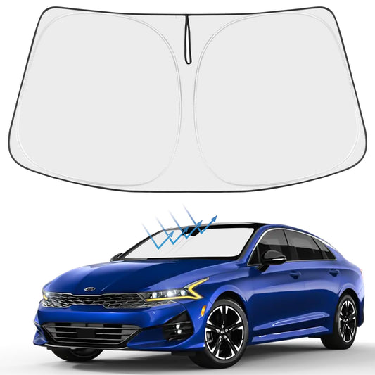 Proadsy 2025 Upgrade Windshield Sun Shade Custom Fit 2025 2024 2023 2022 2021 Kia K5, GT-Line, GT, Sedan 4-Layer Foldable Front Sunshade Protector Sun Visor Blocks UV Rays Keep Car Cooler