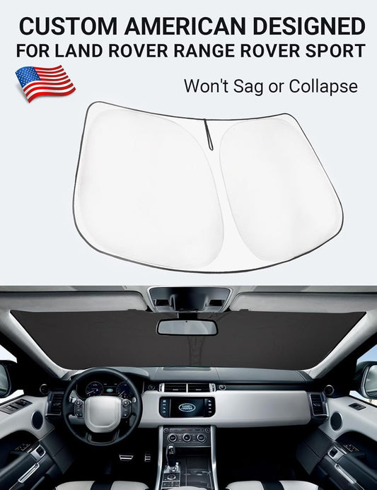 Custom American designed 2014-2022 Land Rover Range Rover Sport windshield sunshade, will not sag or collapse