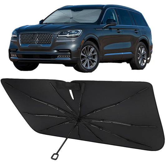 Proadsy Windshield Sun Shade Umbrella for Lincoln Aviator 2020-2025 2026 Foldable Car Umbrella Sunshade with Soft TPU Handle Spring Structure Crystal Cooling Material Protect Car from Rays & Heat